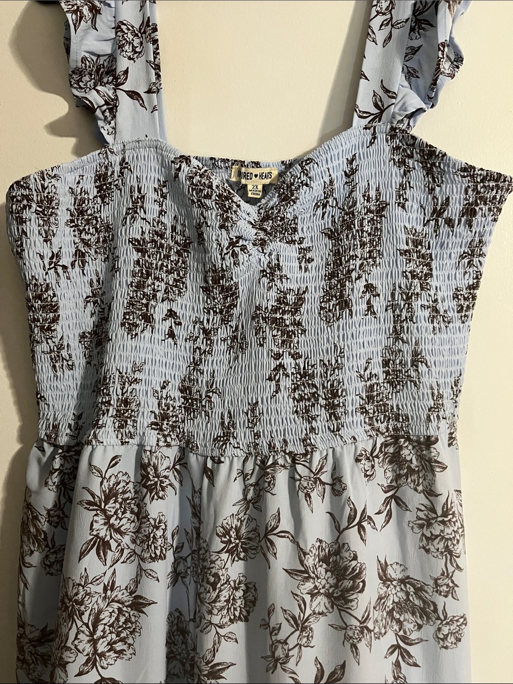 (New Never Worn) Inspired Hearts Light Blue Floral Jumpsuit with Brown Print - Picture 3 of 7